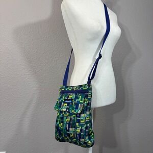 KAVU Keeper Green Geometric Pixel Print Canvas Keeper Crossbody Bag Adjustable